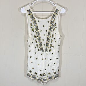 Free People Margarita Jumper Romper Embroidered Boho Style Ivory Floral Size 0